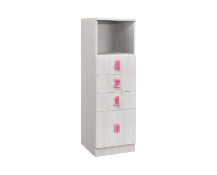 Στήλη συρταριέρα Numero 4F Ασπρος Δρυς/Ροζ